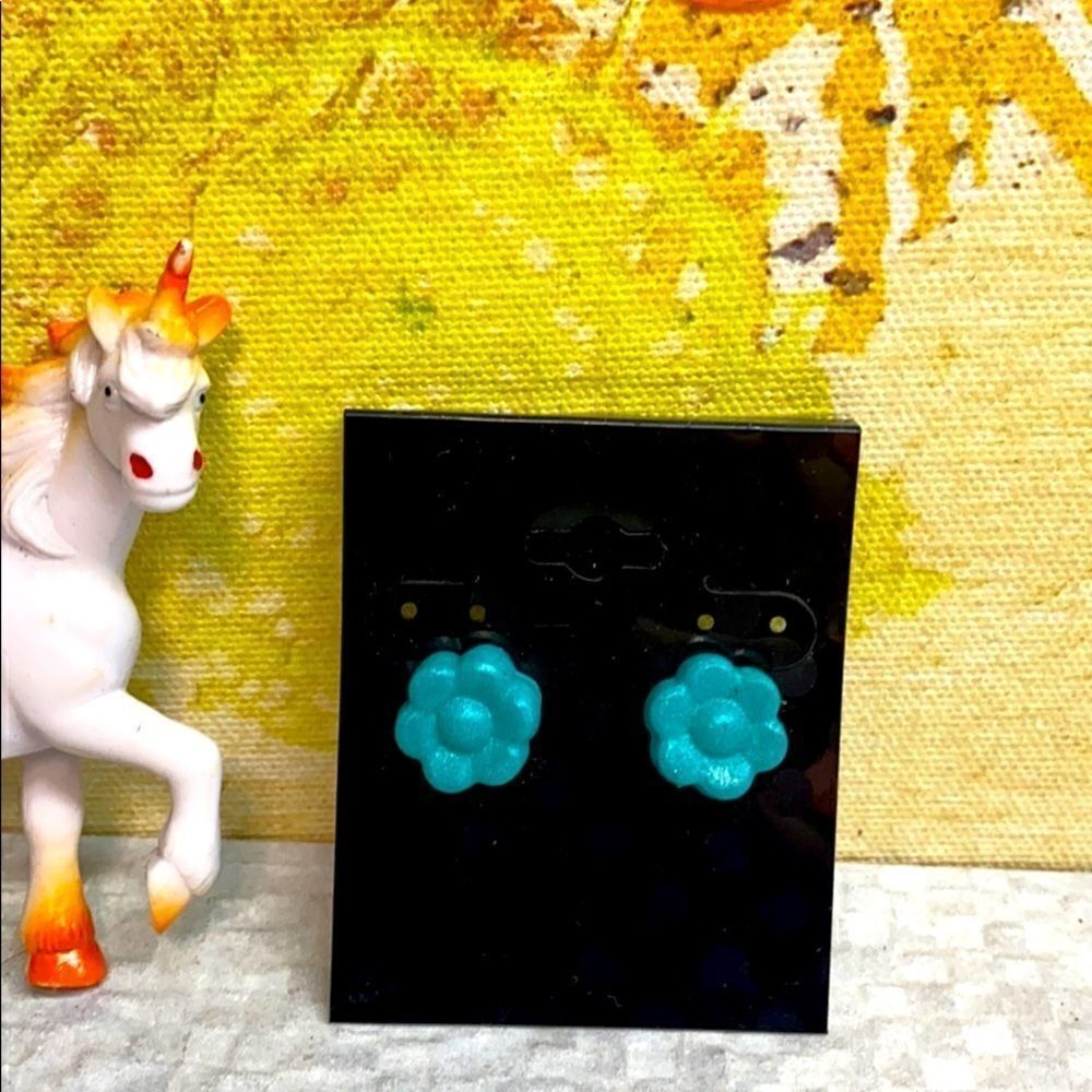 Teal flower earrings